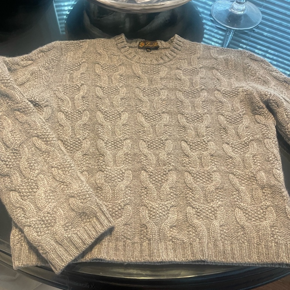 Loro Piana Gray Cashmere Sweater with Cable Knit Design READ